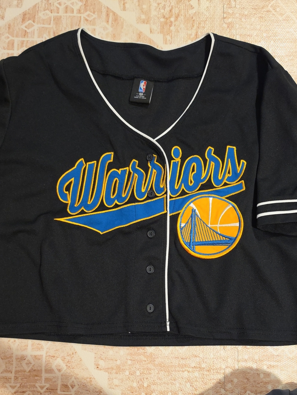 NBA Black Warriors Button-Up Crop Jersey